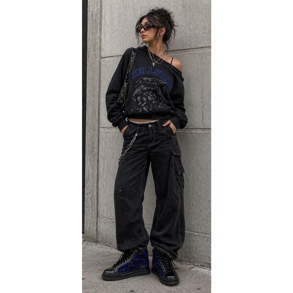 KROJAY Crochet High Top Boots Black Blue Onyx Chunky Streetwear RARE Womens 7